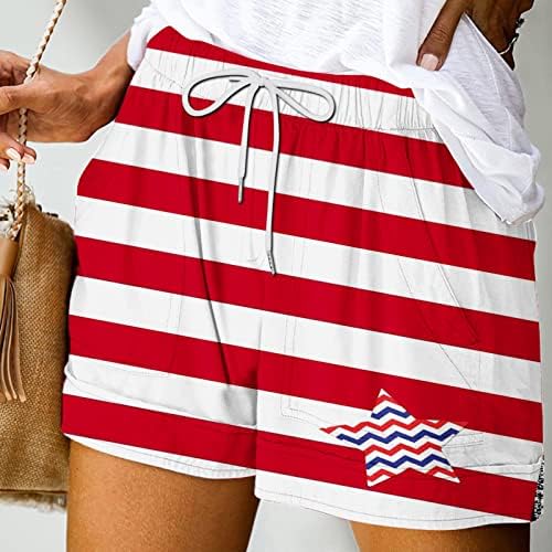 Womenените спортови случајни шорцеви Американски знаме печати лабави џебови, влечејќи џемпери на плажа момче за патриотска забава