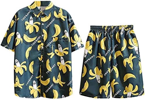 Машки хавајски кошула со краток ракав одговара со џебни машки 2 парчиња манжетни машка потта постави Mens Sport Set