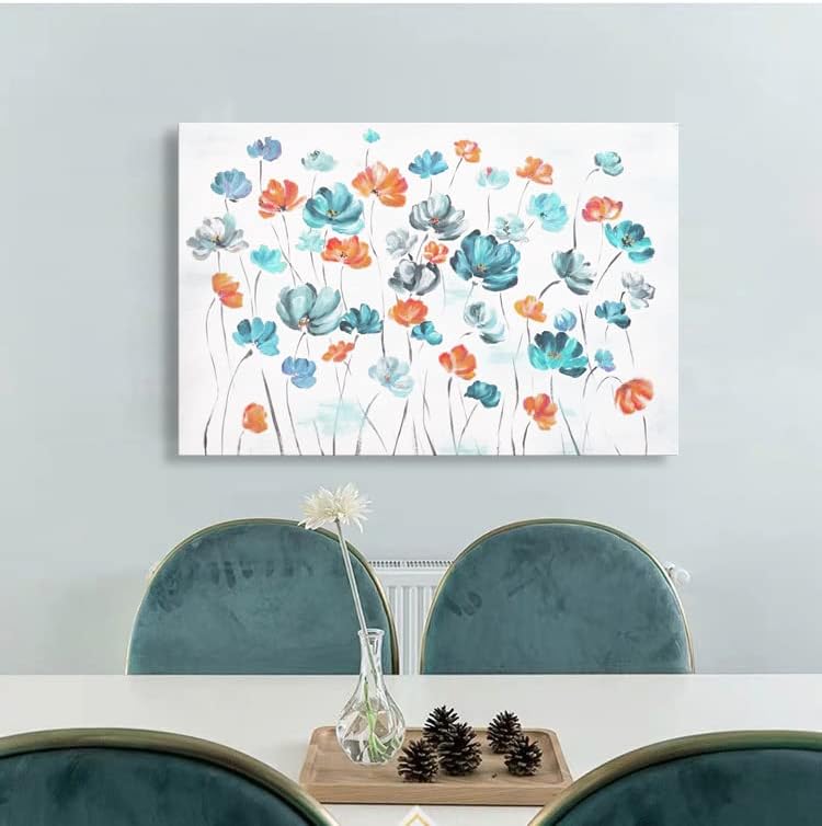 Гениј декор - Модерно цветно сликарство во бело и задебелување портокалова wallид декор спална соба платно уметност диви цвеќиња уметнички