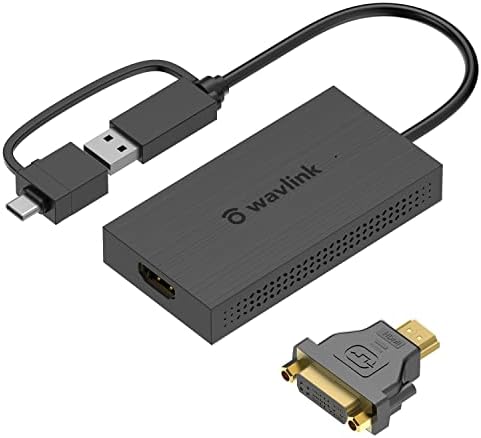 WavLink USB C до HDMI адаптер, USB 3.0 до HDMI 4K 30Hz Ултра HD надворешен видео конвертор за монитор, USB 3.0 до HDMI/DVI Универзален