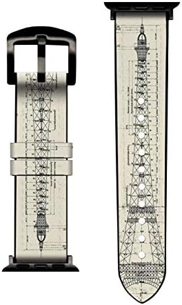 CA0769 Ајфеловата Архитектонски Цртеж Кожа &засилувач; Силиконски Паметни Часовник Бенд Ремен За Apple Види Iwatch Големина 42mm/44mm/45mm