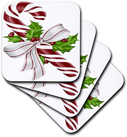 3дроза Убава Црвена И Бела Цветна Божиќна Илустрација На Бонбони Трска, Комплет Од 4 Меки Подлоги
