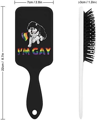 Јас сум геј гордост ЛГБТ знаме сибирски хаски четка за коса симпатична четка за четка чешел за перничиња за мажи за мажи, женски подарок