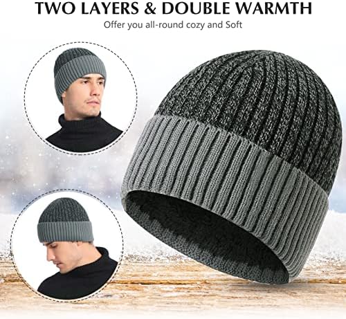 Songaa Зимска плетена шапка за мажи и жени, Унисекс плетена капаче за череп со мека руно поставена зимска капа