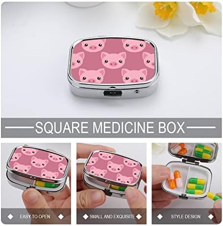 Пилула кутија розова свиња во форма на лекови во форма на таблета, преносен таблета со витамин контејнер, организатор на апчиња држач