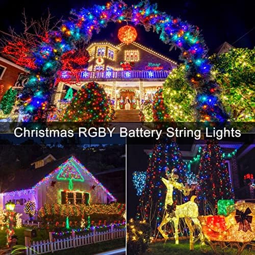 DBFAIRY 4 пакет RGBY батерија Божиќни светла Стринг 50 LEDS 16,8ft зелено жица Божиќни светла 8 режими Батерија оперирана декоративна самовила