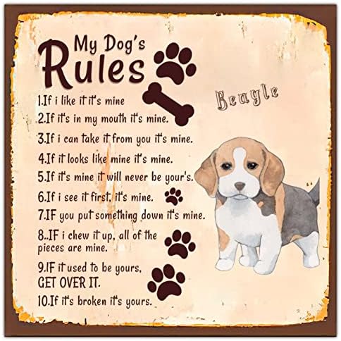 Алиојоит Смешно Куче Метал Потпишете Ги Правилата На Моето Куче Ретро Закачалка За Врата За Миленичиња Со Саркастичен Цитат За