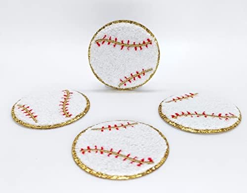4 парчиња база топка Chenille закрпи злато бод бејзбол железо на апликации Applique DIY персонализирајте поправка за шиење везење бело писмо
