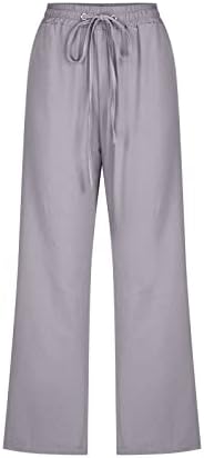 Постелни панталони MrGiinri за жени 2023 летна мода со висока половината широко влечење на нозе исечени панталони обични лабави капри