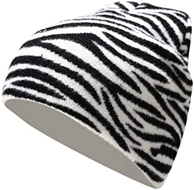 Зебра печати бенеи капа за животински образец череп капа со двојно слој плетени капи бели