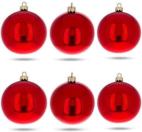 Сет од 6 црвени сјајни стаклени топка Божиќни украси 3.25 инчи