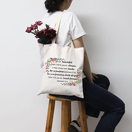 Религиозна торба за торбички од Библијата стих платно торба за шопинг христијански подароци за жени инспирација подарок за неа
