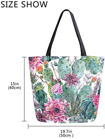Алаза кактус сукулентни цвеќиња платно торба торба со врвни рачки чанти големи количини чанти за еднократна употреба памучни