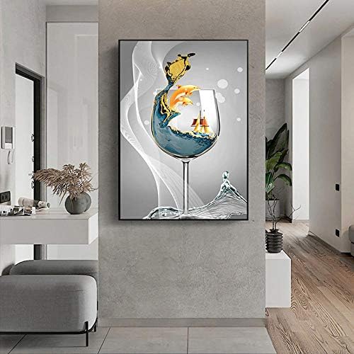 Dfgrhg модерен апстрактни океански пејзаж во вино стакло платно сликарство wallидни уметности слики дневна соба дома декор-50х70см （нема рамка）