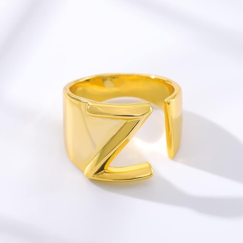 Ttndstore A-Z Letter Gold Color Ring Metal Metal Прилагодливи прстенести иницијали Име Азбука женска забава модна забава-А-злато-боја-88445