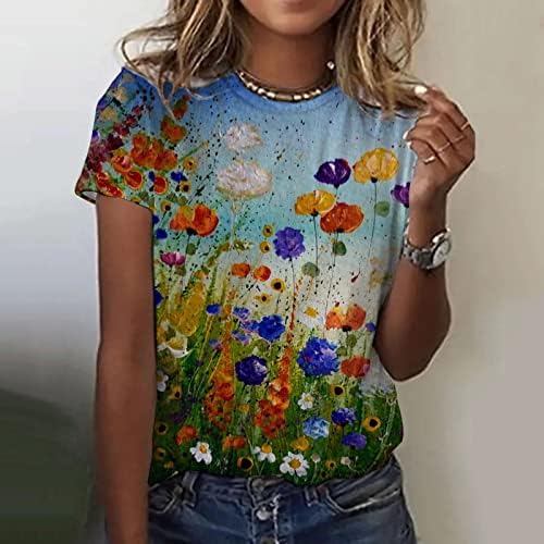 Женска обична печатена маица лето кратка ракав лабава маица врвна женска маица со долги ракави активни лабави врвови жени