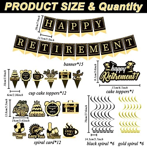 149PCS Среќна пензија за забави за украси за украси Постави за мажи, вклучително и прибор за јадење со црно злато за еднократна употреба, им