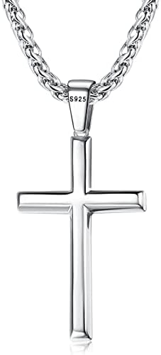Tungary 925 Стерлинг сребрен крст приврзок kcefalce за мажи жени со 3мм не'рѓосувачки челик Трајлив пченица ланец наклонет раб,