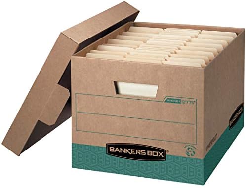 Кутии за складирање на кутии за банкарски кутии R-Kive тешки работи, Fastfold, капакот за подигнување, рециклирано, писмо/правно, случај