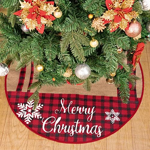 Божиќно здолниште од дрво од 30 инчи, здолниште со мало дрво со црвено -црно карирано комбинезори, модел на дрво здолниште, душек за празници за забава
