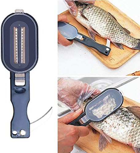 Скалер на риба со нож, отстранувач на риби, скала за риби со капакот на капакот, 2 во 1 риба чистач за чистење на кожата за гребење на кожата,