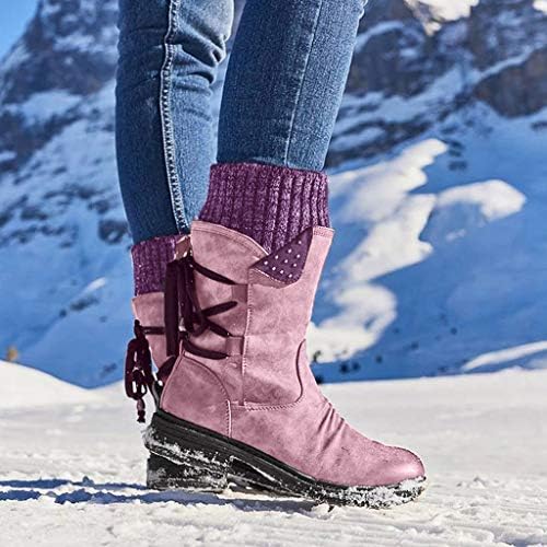 Аиху жени сандали чизми за глуждот за жени термички патент ретро-потпетица ретро-чипка со средно-телевизори зимски снежни чизми женски чизми
