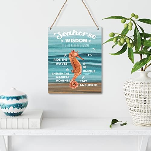 Акварел морски коњи мудрост инспиративни плажа уметнички дела постер дрво виси плакета wallидна уметност рустикална позитивна цитати дрвени знаци