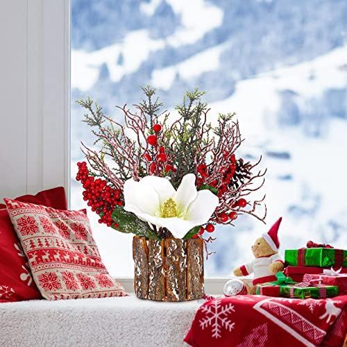 Вештачки сакран десктоп Божиќ украси Божиќни украси Мини шарени кутии новогодишна елка содржи црвени бобинки борови конуси цвет дрвена