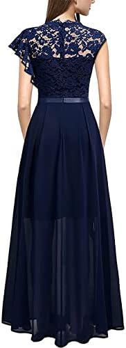 Womenените со цврст фустан чипка чипка, без ракав, тркалезен врат, фустан, женски долги макси фустани со џебови