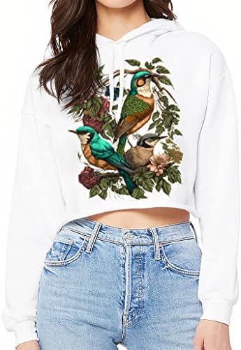 Шарени птици, исечени худи - Илустрација исечена качулка - цветно печатено џемпер со качулка