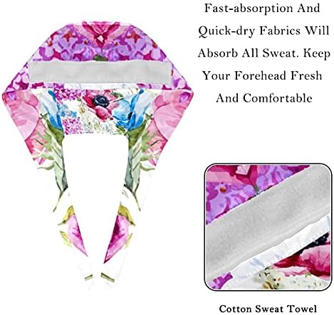 Тропски цветен цвет виолетова работно капаче со копчиња и прилагодлива вратоврска за потпетица, буфан капи за жени мажи