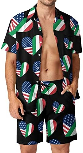 Сакајте да бидете италијански-американски машки хавајски кошули со кратки ракави со кратки ракави и панталони летни облеки на