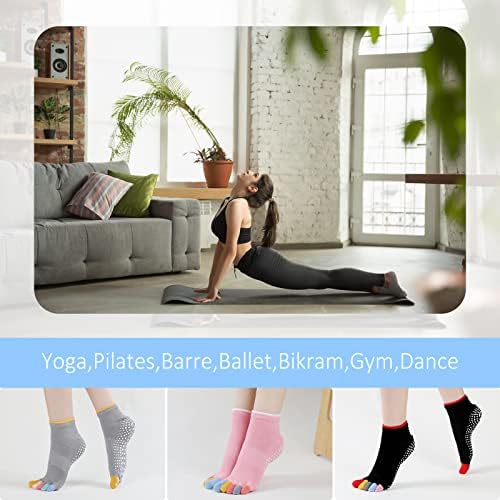 Хеломама јога чорапи за жени, анти -лизгачки пилатес зафаќа чорапи баре фитнес боси за тренинг чорапи кои не се лизгаат болнички чорапи
