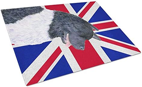 Богатствата НА каролина Ss4963lcb Акита со англиски Унион Јаскек Британско Знаме Табла За Сечење Стакло Голема, Декоративна Табла За Сечење