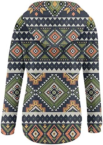 Nokmopo жени џемпери случајна мода 2022 печати долг ракав пулвер со качулка со врвен графички џемпер