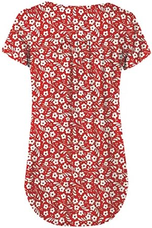 Печатени обични врвови за жени со копче надолу плетени блузи од вратот летни кратки ракави лабави одблесоци кошули