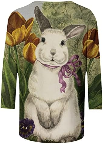 Велигденска зајаче кошула за жени обични 3/4 ракав симпатична зајаче графичка маичка трендовски врвови на туника