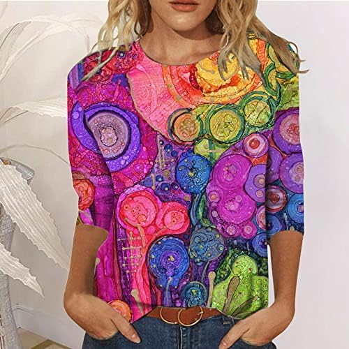 Zdfer женски врвови летни цветни печатени маички 3/4 ракави трендовски маички обични бохо о-врат пулвер туника блузи