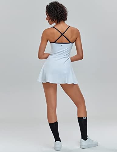 1A1A женски тениски фустан за голф со шорцеви џебови без ракави спортски атлетски фустани