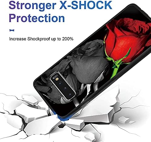 Esakycn За samsung Galaxy S10+ плус случај, Телефон Случај Силиконски Црна Со Роза Шема Дизајн Ултра Тенок Удар Отпорни Мека Tpu