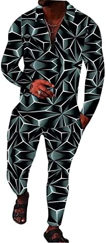 Burwof Men's Polo Stivesuit поставува долги ракави 2 парчиња мода за џогирање на тренерки удобно случајно сет за мажи