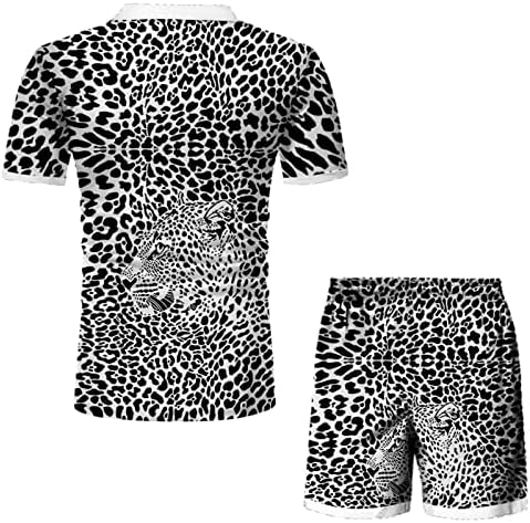 Мажи пролетни летни врвови кратки костуми кратки ракави лапел леопард печатен патент костум обичен моден спортски костум џогирање пакет