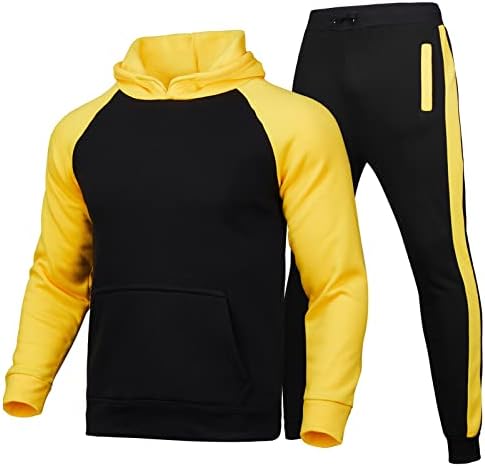 Ubst Tracksuits за мажи, странични шарени во боја блок крпеница со качулки за џемпери, спортови за спортови костуми за обична потта