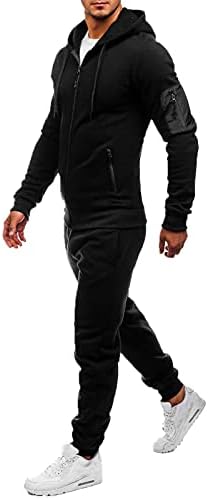 Hoodie Tracksuit Men's Autone 2-парчиња поставува цврста качулка долга ракав врвна блуза и долги панталони одговараат црна
