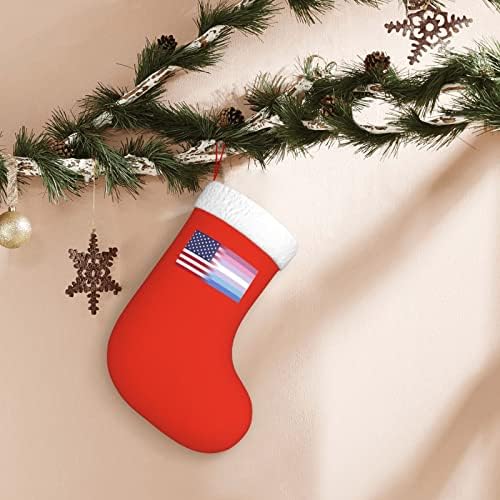 TZT Американско бисексуално знаме на гордоста Божиќни чорапи, подароци за одмор на Божиќни празници за украси за семејни празници 18-инчни