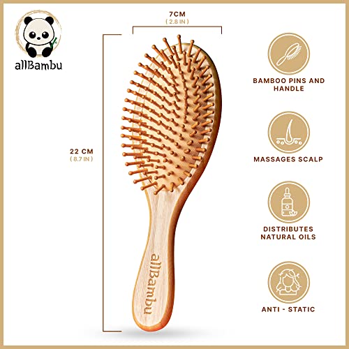 Allbambu - Бамбус четка за коса со бамбус иглички, четка за коса за коса за жени, девојчиња и мажи, дрвена четка за лопатка за коса,