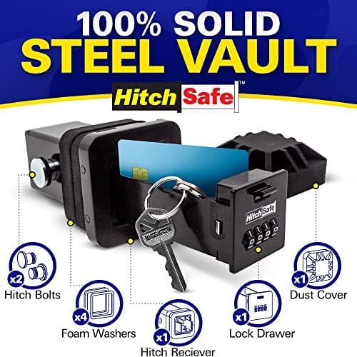 Hitchsafe HS7000 Key Vault, Black | Скриена кутија за заклучување на складирање за приколка за автомобили Вклучува капакот на метежот, фиоката