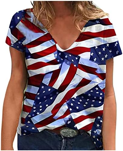 Ffenyan American Flag Tshirt For Women Short Sneave V вратот маица Патриотски врвови на 4 -ти јули без ракави без ракави во САД.
