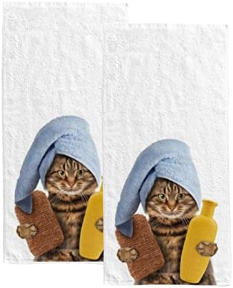 Вантасо бања рачна кујна крпи мачка смешно лице за пешкир за лице 2 пакет меко брзо суво супер апсорбирана бања