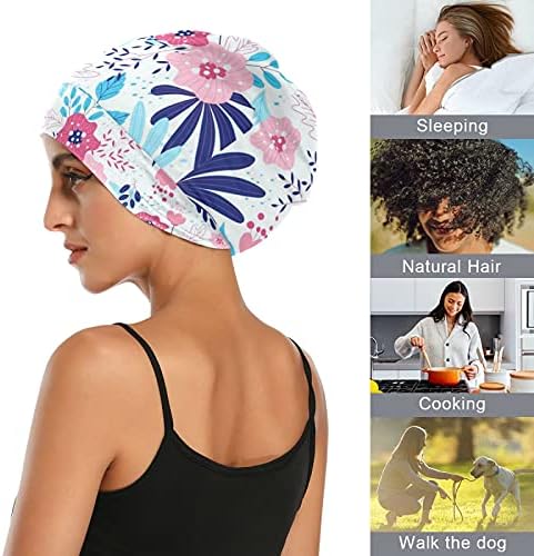 Семено работно капаче за спиење капа за капаци од цвеќиња цвеќиња цветни лисја розова сина боја за жени коса глава за глава ноќно обвивка